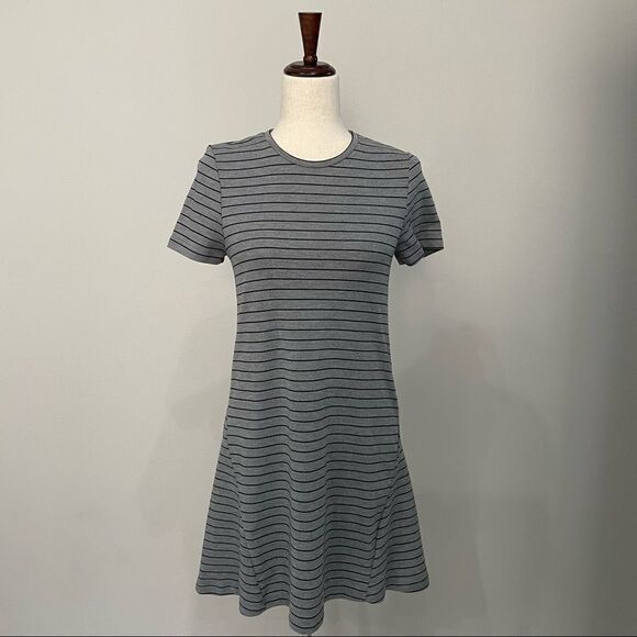Zara women gray black shirt dress short striped pullover size medium - Picture 1 of 9
